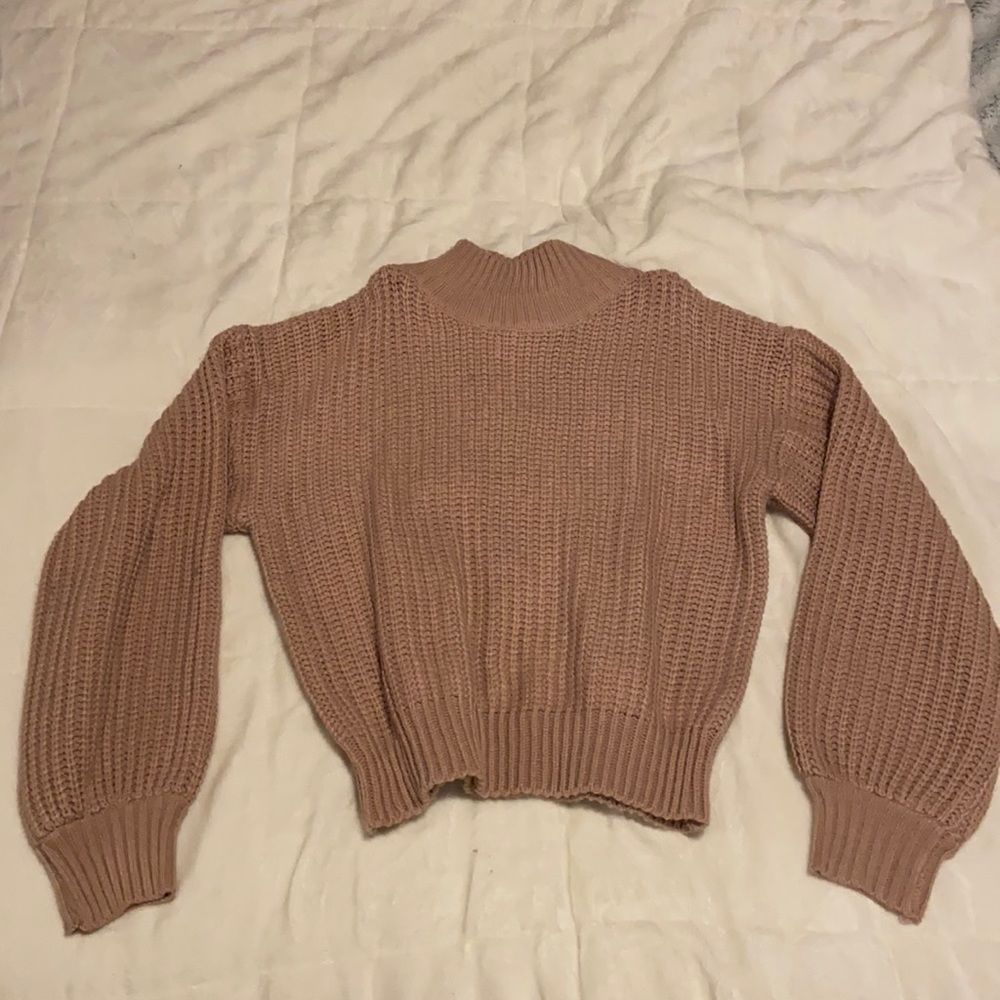 Funnel Neck Rib-Knit Solid Sweater